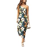 CUPSHE Women Floral Maxi Dress Summer One Shoulder Vacation Beach Sundress Tropical Sleeveless Casual Holiday Boho Long Dress