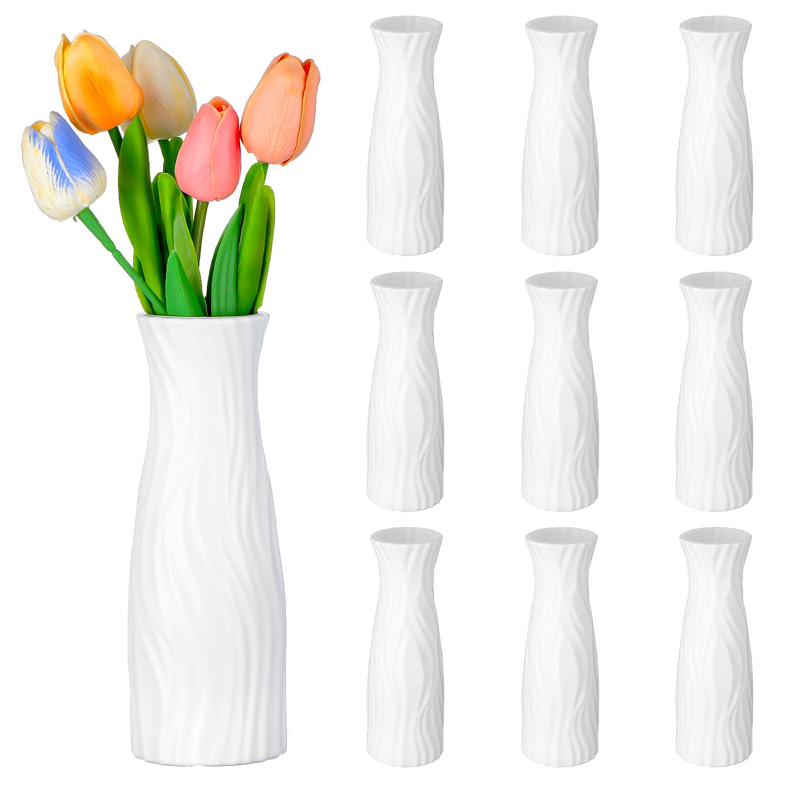 Photo 1 of 10 Pcs Composite Plastic Flower Vase, White Tall Conic Floral Vases Home Decor Centerpieces, Unbreakable Vase for Decor Living Room