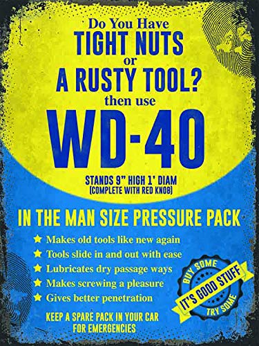 Small (150 x 200mm) Metal Sign - WD40 - Tight nuts, rusty tool