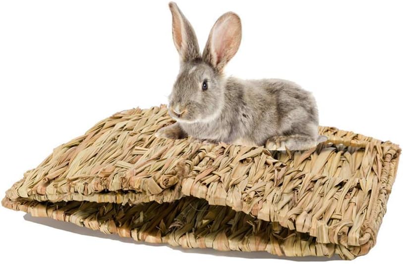 MODEHUAYING Natural Seagrass Mat Bed Hideaway Toy, Hand Woven for Rabbit Guinea Pig Chinchilla Ferret, brown, Small - Image 5