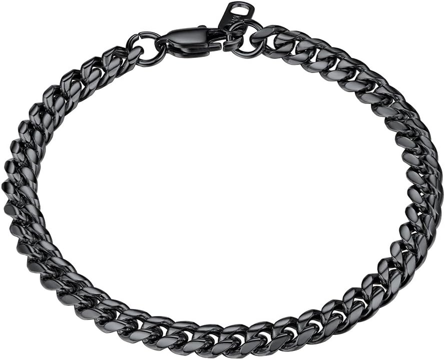 PROSTEELMen Figaro Chain Bracelet 18K Gold Plated Stainess Steel/Black Hand Link Jewelry for Women, 6mm Width 19CM/21CM Two Sizes