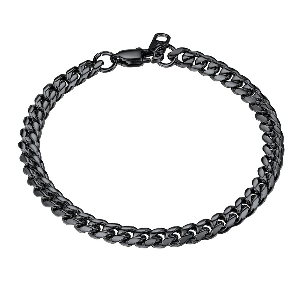 PROSTEELMen Figaro Chain Bracelet 18K Gold Plated Stainess Steel/Black Hand Link Jewelry for Women, 6mm Width 19CM/21CM Two Sizes