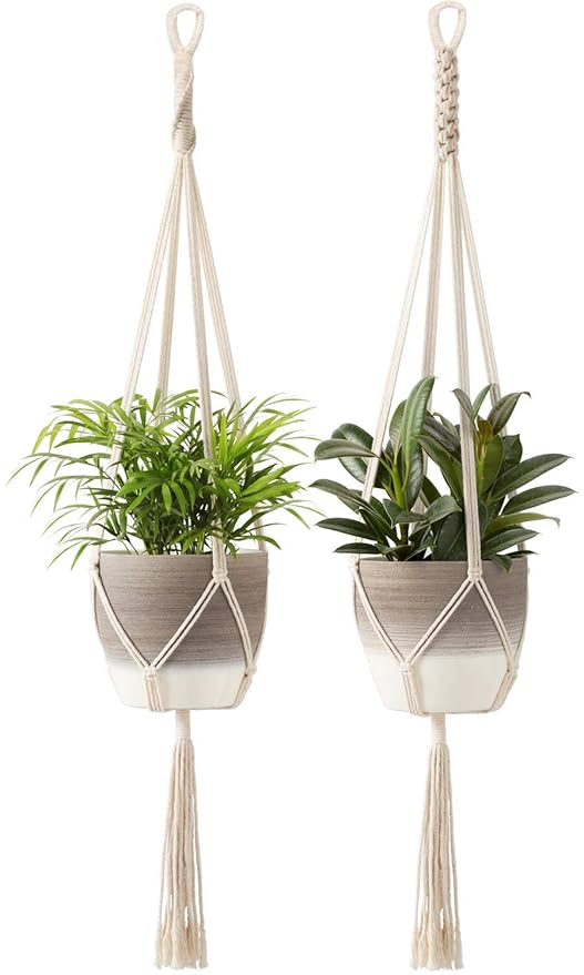 ecofynd Cotton Flower Pot Holder, Ivory, 39 inches, Pack of 2