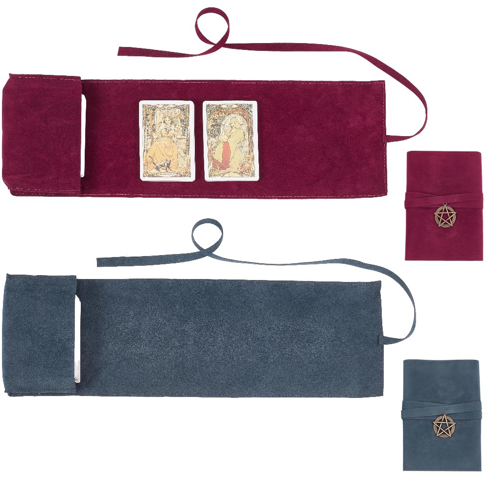 CREATCABIN 2Pcs Velvet Tarot Card Bags Set Tarot Storage Holder Bag Case Tarot Spread Cloth Wrap Pouches Card Holders with Star Pendants for Tarot Cards Oracle Deck Playing Cards Marine Blue Indigo