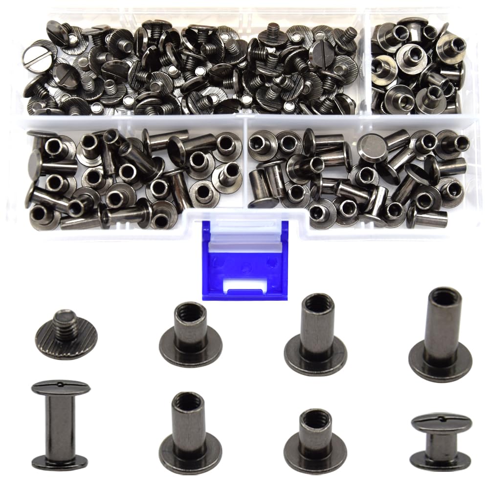 CEEYSEE 150Pcs (75 Sets) Chicago Screws M5 x 6mm 10mm 12mm Button Rivets for Leather Decoration Bookbinding Round Flat Head Stud Screw (ZBYD-QS)