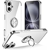 Tnarru Designed for iPhone 16 Clear Case with Stand [Magnetic Ring Holder Kickstand] Soft TPU Bumper Non-Yellowing Anti-Scratch Lightweight Slim for iPhone 16 Case Silver