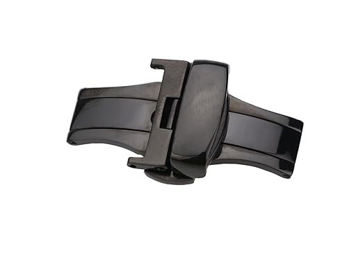 22mm High-End Black Butterfly Clasp Buckle with Double Push Buttons for Watch Band Bracelet Stainless Steel