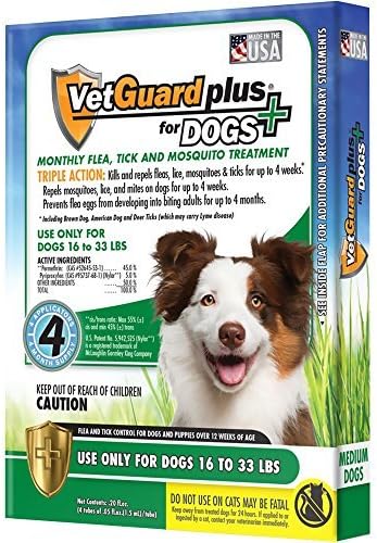 VetGuard Plus Flea &amp; Tick Drops for Medium Dogs, 16-33 lbs, 4 Month Supply by VetGuard