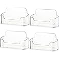 DMFLY Business Card Holder for Desk - 4 Pack Acrylic Business Card Holder Stand Display Plastic, Desktop Business Card Holders for Exhibition, Home & Office, Fits 30-50 Business Cards