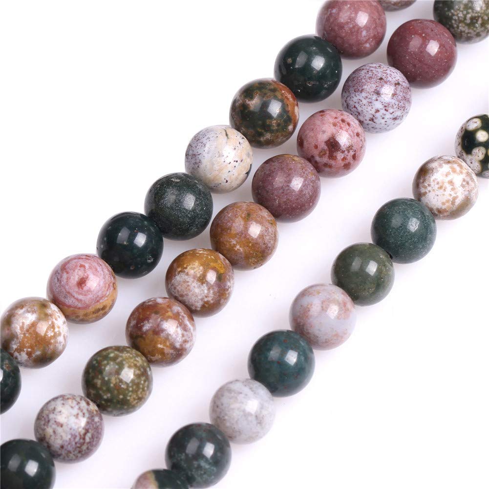 GEM-Inside Natural 8mm Multicolor Ocean Jasper Round Gemstone Semi Precious Loose Beads for Jewellery Making 15''