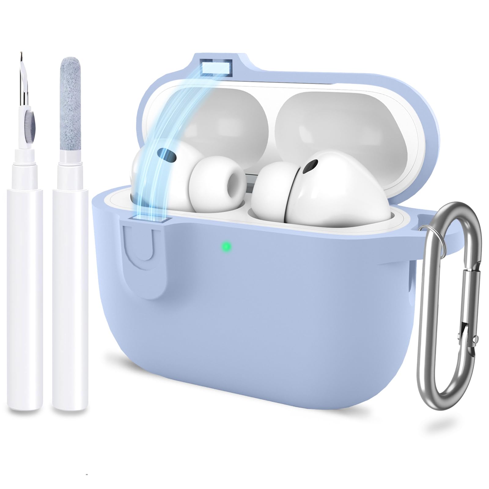 ATUAT for AirPods Pro 3 Case with Magnetic Lid Lock, Protective Soft Silicone Cover with Keychain Cleaner Kit for Women Men for Apple AirPods Pro 3rd Generation(2025), Front LED Visible, Light Blue