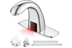 CDLODIN Brushed Nickel Touchless Bathroom Vanity Faucet, Automatic Sensor Modern Sink Faucets with Hole Cover Plate, Commercial Hands Free Faucet Stainless Steel, Motion Sensor Faucet