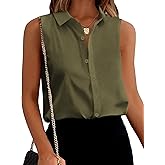 Zeagoo Women's Sleeveless Button Down Shirts Blouses Solid Casual Basic V Neck Tank Tops for Work S-XXL