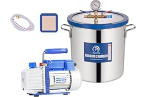 P PBAUTOS 5 Gallon Tempered Glass Vacuum Chamber with 5 CFM 1/3HP Single Stage Vacuum Pump, 19L Stainless Steel Degassing Chamber Kit for Wood Stabilization, No Oil Included