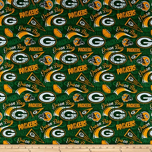 Traditions NFL Cotton Broadcloth Bay Packers Retro , Green Fabric by the Yard