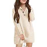 Meikulo Girls Sweater Dress Long Sleeve Knitted Button Up Dress Kids Pullover Fall Dresses 5-14 Years