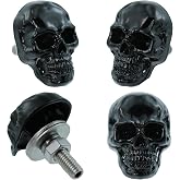 Bashineng Motorcycle License Plate Bolt Skull Screw Decoration 4 Pcs Black | Cars Truck Cool Novelty Unique Frame Fasteners Kit Stainless Steels Aluminum Universal Rust Proof Corrosion Resistant