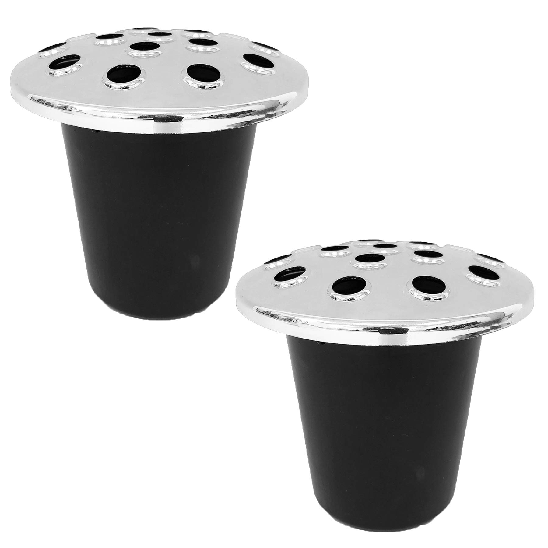 Memorial Grave Flower Pot - 12cm tall Sturdy Plastic Grave Inserts for Headstones - Perfect for Funeral Flowers, Grave Vase (2 x Silver Lid 8732)