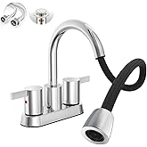 Phiestina Pull Down Sprayer Chrome 4 Inch Centerset Bathroom Faucet, 3 Hole Pull Out Bathroom Sink Faucet,with 360 Swivel Spout,Metal Pop-Up Drain and Water Supply Lines,BF04011-K01-C