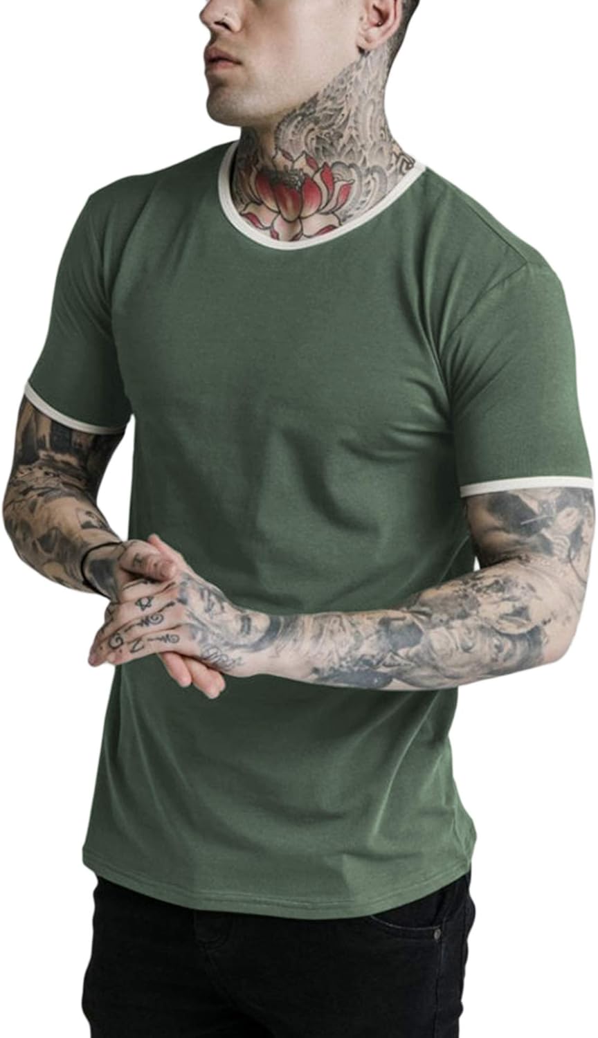 URRU Mens Gym Fitness Workout Muscle Tops Casual Short Sleeve Slim Fit Bodybuilding T Shirt S-XXL at  Men’s Clothing store