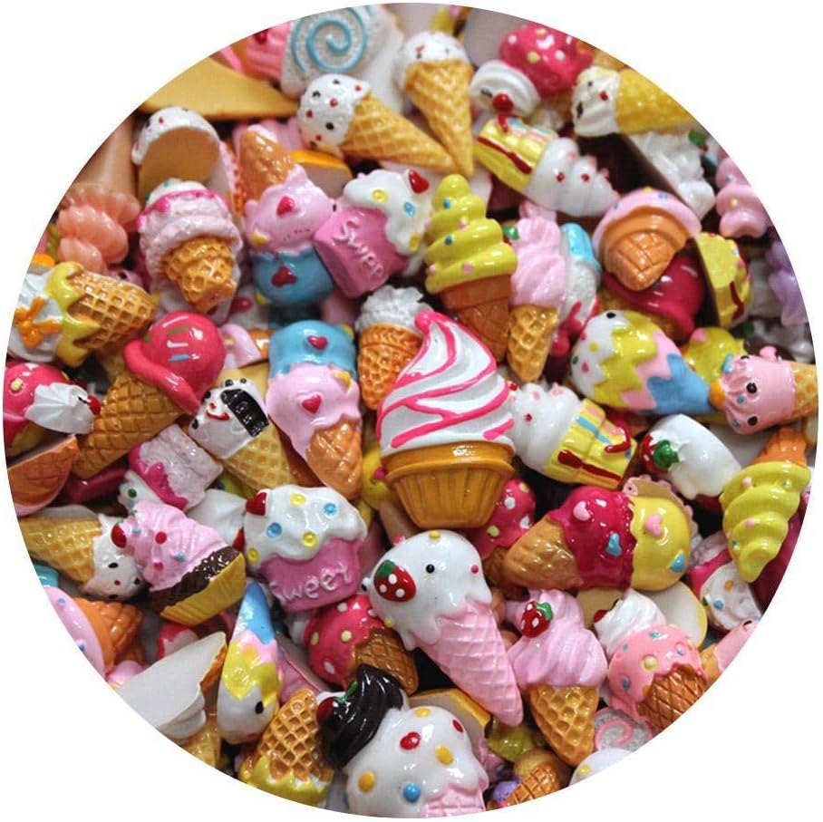 DIY Slime Charms Slime Accessories Mixed Candy Resin Slime Beads Making Supplies for DIY Scrapbooking Crafts Children's Hair Jewelry Accessories (Ice Cream Series)