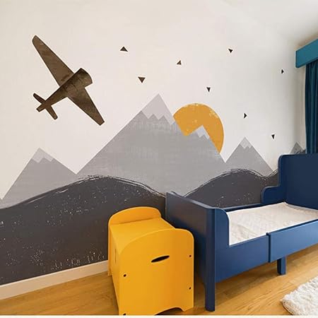 Bnuiboiuz Avion De Montagne 3d Papier Peint De Dessin Anime 3d Peintures Murales De Mur Pour La Chambre De Bebe Enfant Mur 3d Stickers Muraux 300 210cm Amazon Fr Cuisine Maison