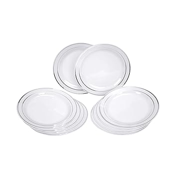 GRÄWE Einweg-Dessertteller Ø 19 cm, 10er Set - stabile Plastikteller in Porzellan-Optik, weiß/silber