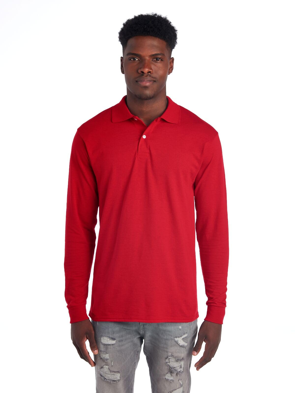 Jerzees Spot Shield Men's and Women's Long-Sleeved Sports Polo Shirt, True Red, L