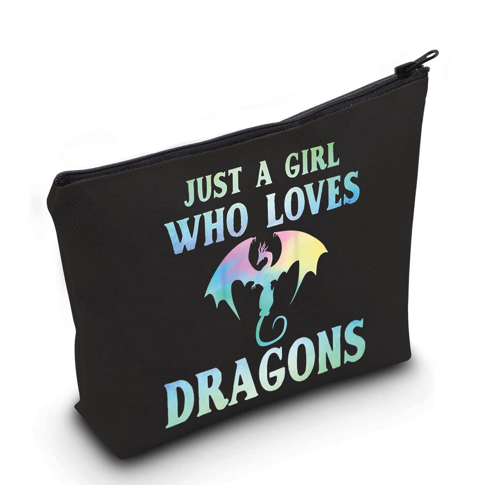 LEVLO Funny Dragon Cosmetic Make up Bag Animal Lover Gift Just A Girl Who Loves Dragons Makeup Zipper Pouch Bag Dragons Lover Gift For Women Girls, Loves Dragons Black, Make Up Bag