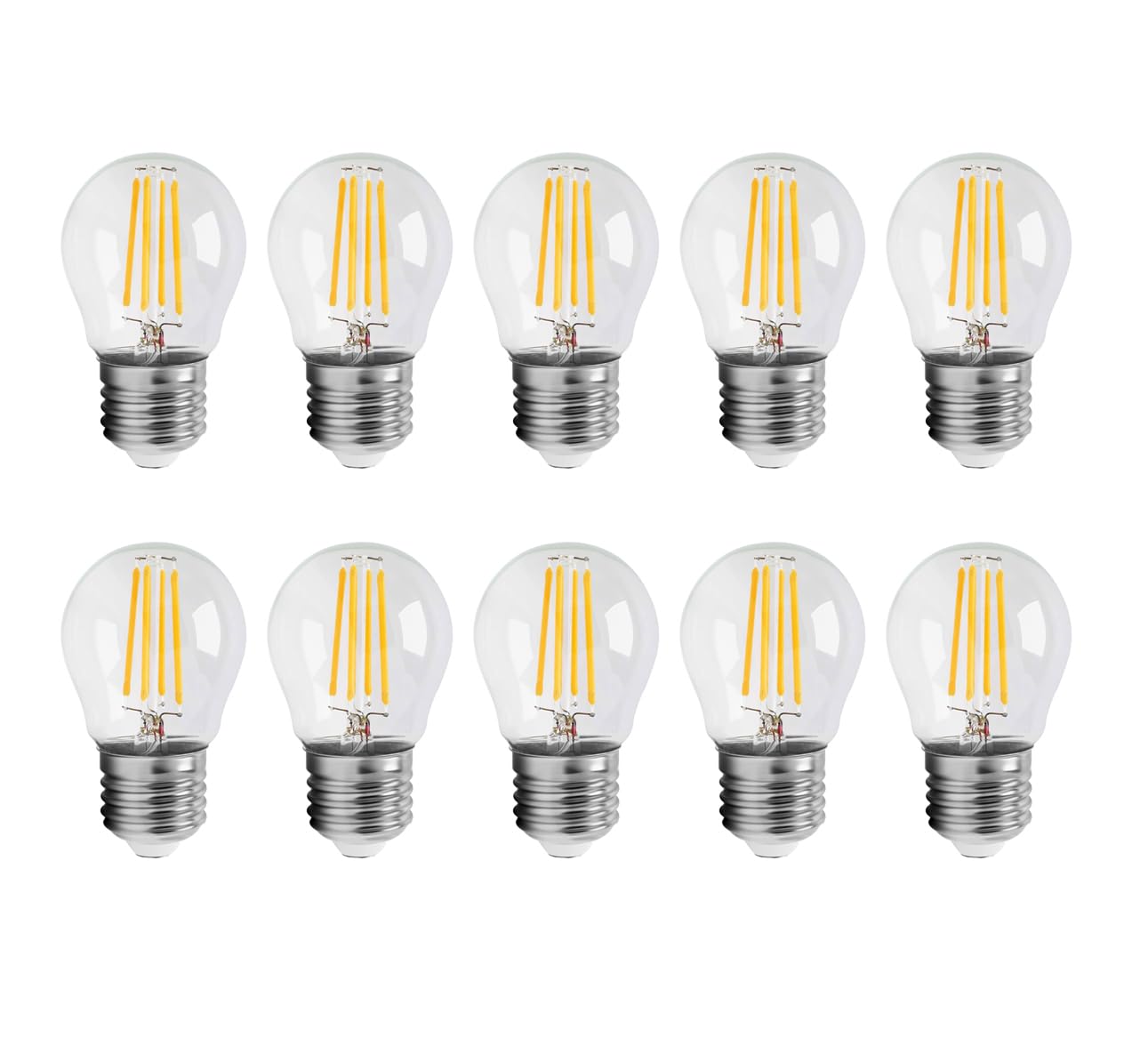 WULUN E27 4W LED Filament Bulbs, Warm White 3000K, 4W Equivalent 40W Halogen, 400LM, Transparent Glass, Edison G45 Mini Spherical Light, AC 220-240V, Non-Dimmable, for Decorative Lighting, 10 Pcs