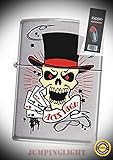 8899 Skull aces high Chrome Lighter with Flint Pack