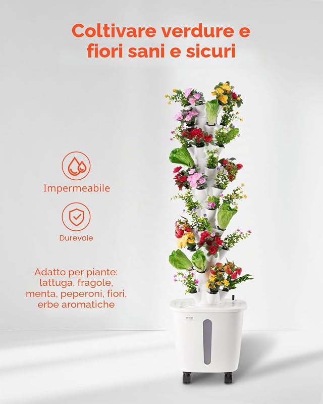 Sistema di Coltivazione Idroponica, 50 Baccelli Verticali a 10 Livelli, Torre Idroponica Mobile con Pompa dell'Acqua e Ruote, Germinazione Interno, per Erbe Aromatiche Frutta Verdura