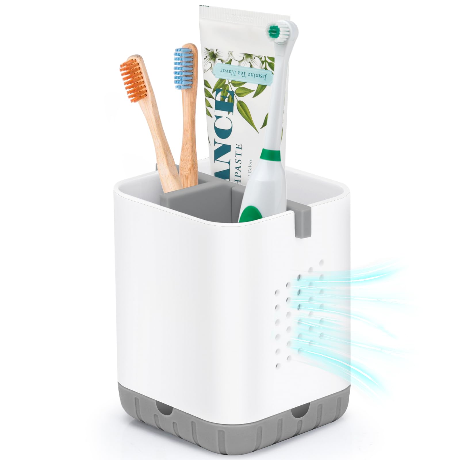 Photo 1 of Boperzi Toothbrush Holders for Bathrooms, Detachable Electric Toothbrush Holder, Kids Toothbrush Holder Drainage, 3 slot Toothbrush and Toothpaste Holder Storage Caddy, Toothbrush Organizer White/Grey