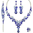 CSY Elegant Crystal Necklace Earrings Bracelet Ring Bridal Wedding Party Costume Jewelry Sets for Brides Women