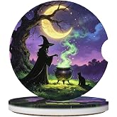 RIWOBI Halloween Witch Moon Car Coasters for Cup Holder Drink Coaster 2.56