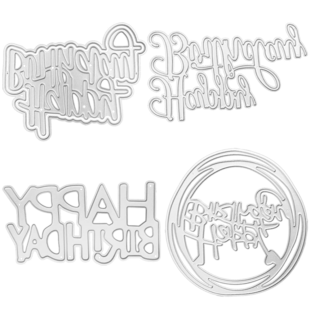 4 Set Cutting Dies for Card Making, FineGood Happy Birthday Die Cuts DIY Die Cutters Card Making Dies Metal Stencils for Scrapbooking Album
