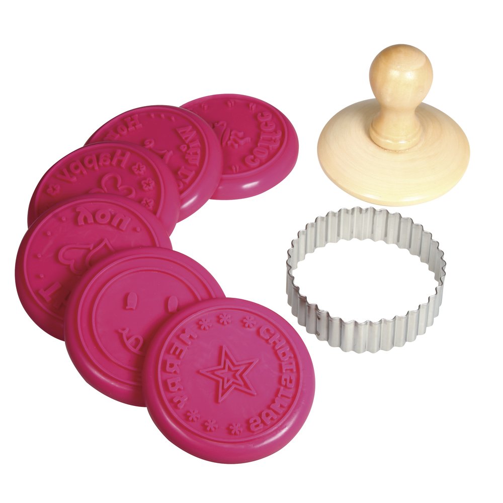 Rayher Set of Six Cookie Stamps for Dough, Icing, Fondant and Sugar Paste, Cookie Embosser for Cupcake Toppers and Cake Decorations, diameter 7cm, 28858000