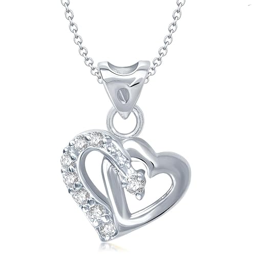 Vina Jewels Valentine One love Heart Shape Rhodium plated Pendant for Women - P1222R [VKP1222R] [Jewellery]