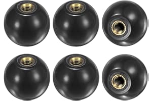 M METERXITY 6-Pack Threaded Ball Knobs, M6 Female Thread 25mm Dia. Thermoset Ball Knob for Lathe/Machine/Lawn Mowers, Round Phenolic Brass Insert Lever Handle [Black]