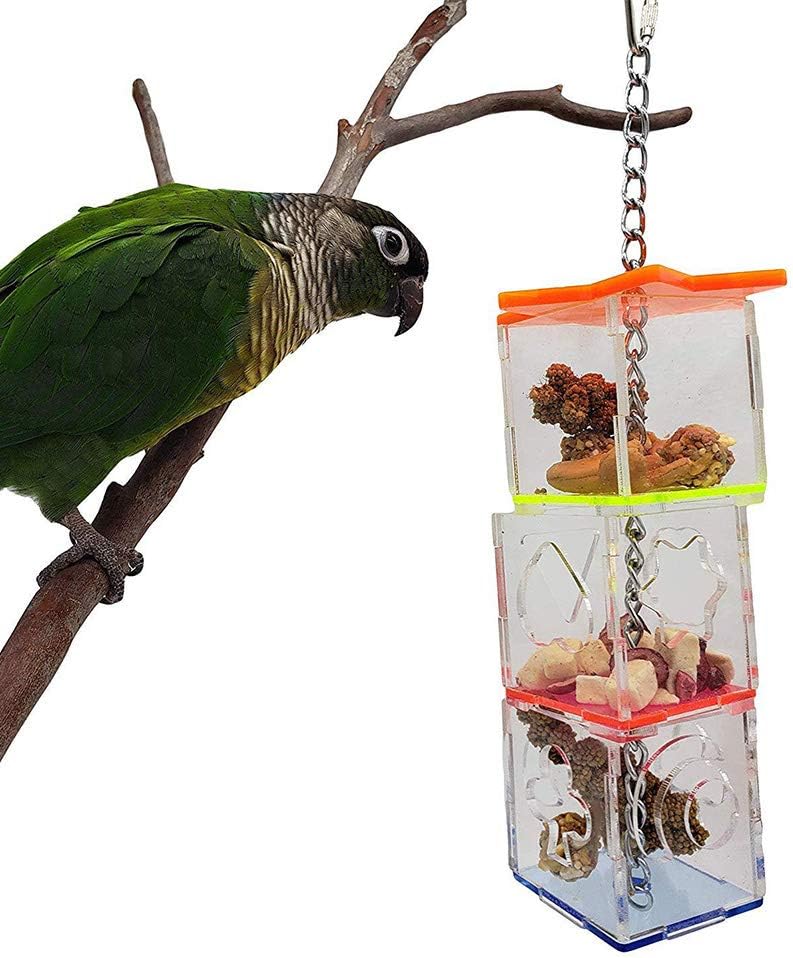 Bird Foraging Toy Hanging Bird Intelligence Toy Parrot Cage Feeder Acrylic Puzzle Feeding Food Box Pet Supplies Accessory for Cockatiels African Greys Small Macaw Conure - Image 5
