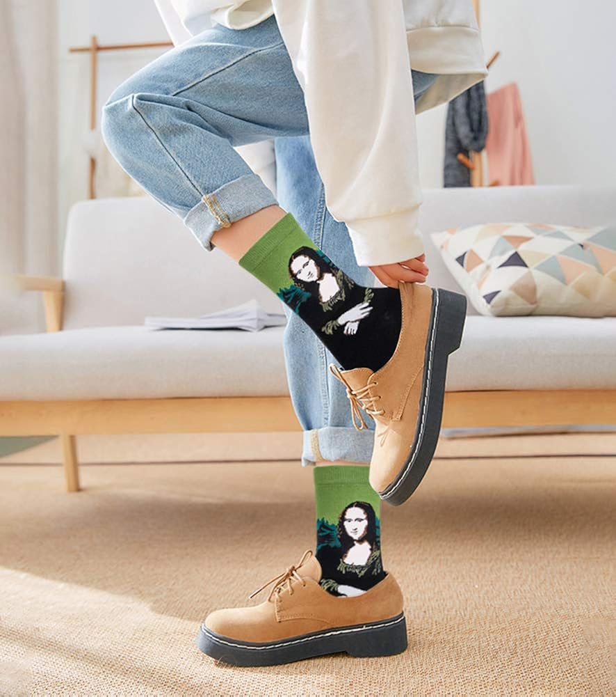 Chalier 4-6 Pairs Womens Fun Socks Famous Painting Patterned Art Socks & Printed Cool Novelty Funny Socks for Women: Clothing