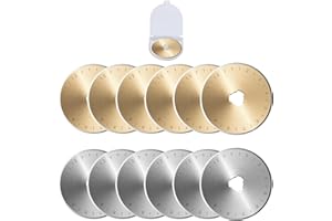 THEUZI 12 Pack Rotary Cutter Blades with Storage Box, 45mm Olfa Replacement Rotary Blade, Designed for Handcrafting, Art, DIYs, Crafts, Quilting, Scrapbooking, Sewing (6 in Gold, 6 in Silver)