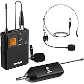 TONOR UHF Wireless Microphone System with Headset Lavalier Lapel Mic, Bodypack Transmitter, Rechargeable Receiver, 15 Channels 60 m/200ft Range 1/4" Output for Recording, 1 Bodypack Mic