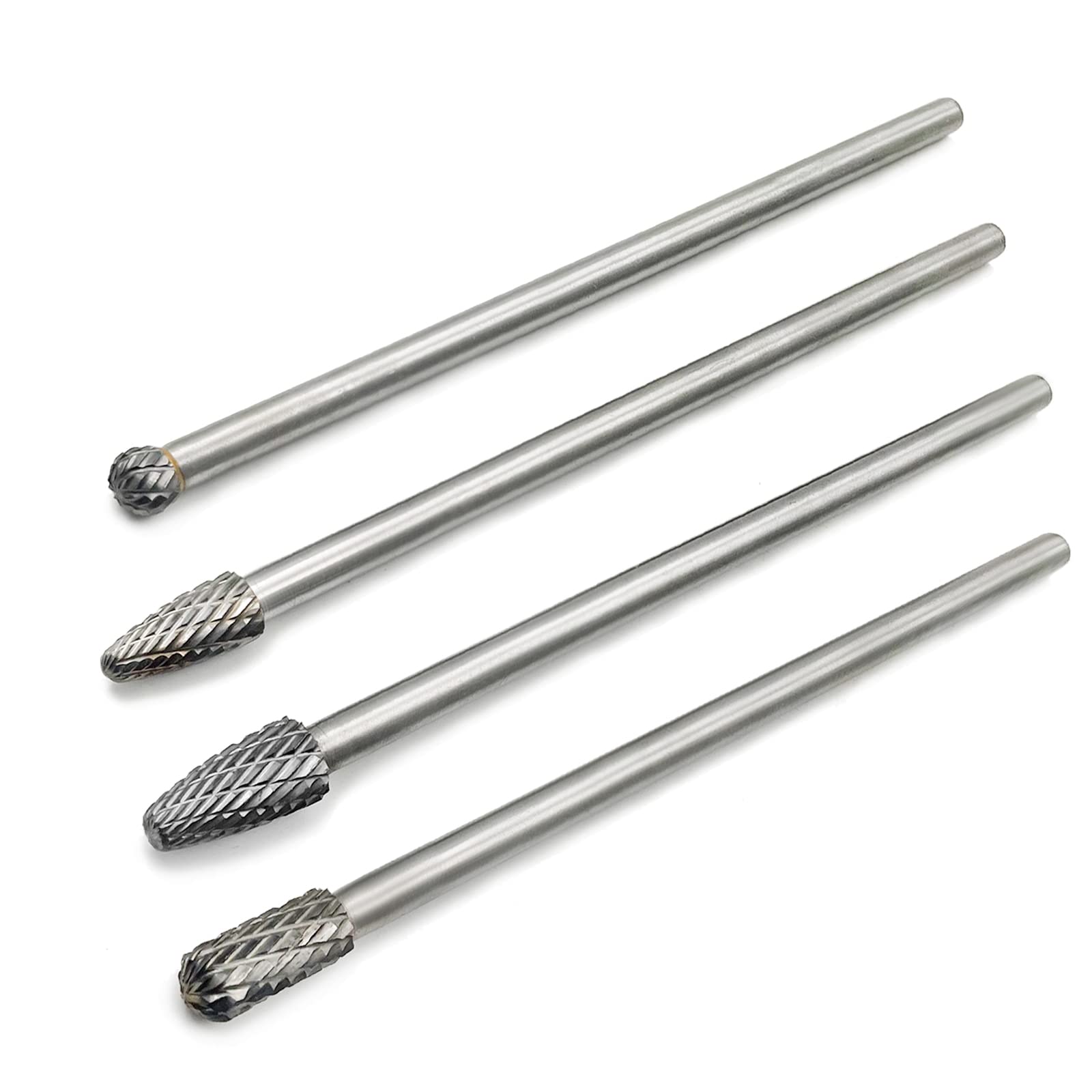 4pcs 6 Inch Long Reach Double Cut Carbide Rotary Burrs Set Tungsten Carbide Bit 1/4" Shank for DIY Wood-Working Carving, Drilling, Engraving,Metal Polishing