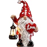 FANMOUDELN Valentines Day Decorations, Valentines Day Garden Gnome Decorations Outdoor, Waterproof Resin Gnomes Holding Heart-Shaped and Solar Lantern, Valentines Gifts Outdoor/Indoor Decor