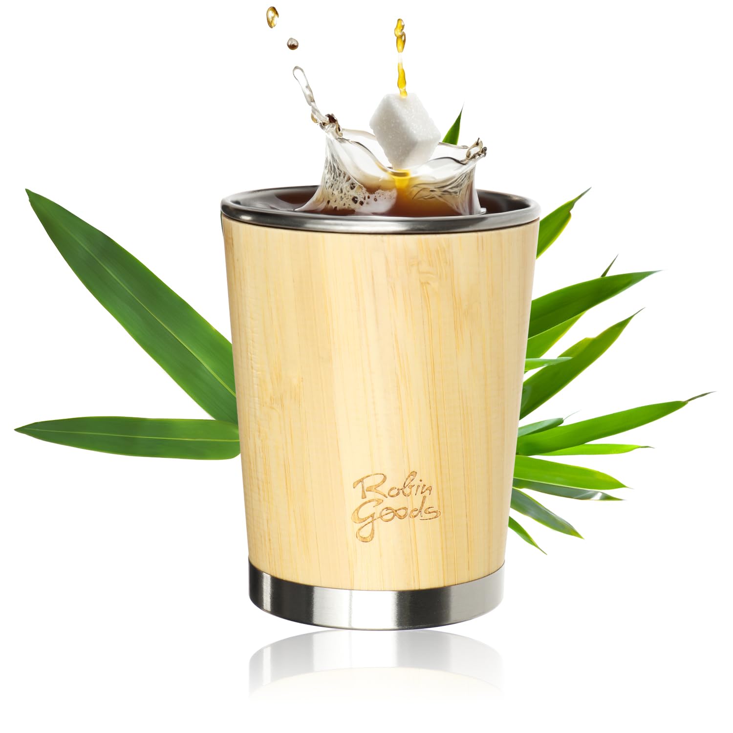 Robin Goods® Drinking Cup Made of Stainless Steel and Bamboo - Premium Cup 230 ml - Camping Cup - shatterproof and BPA-Free (1 piece - 230ml)