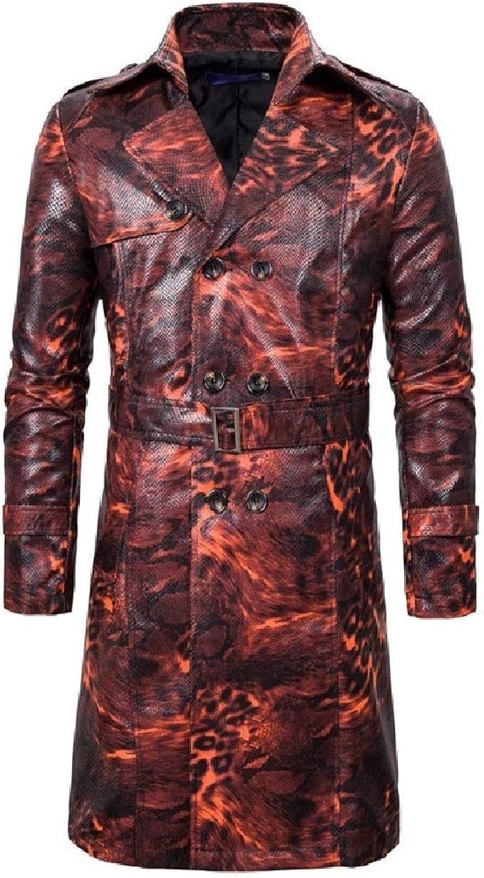 Mirrliy Men's Lapel Bussiness Leopard Print Double Breasted Overcoat