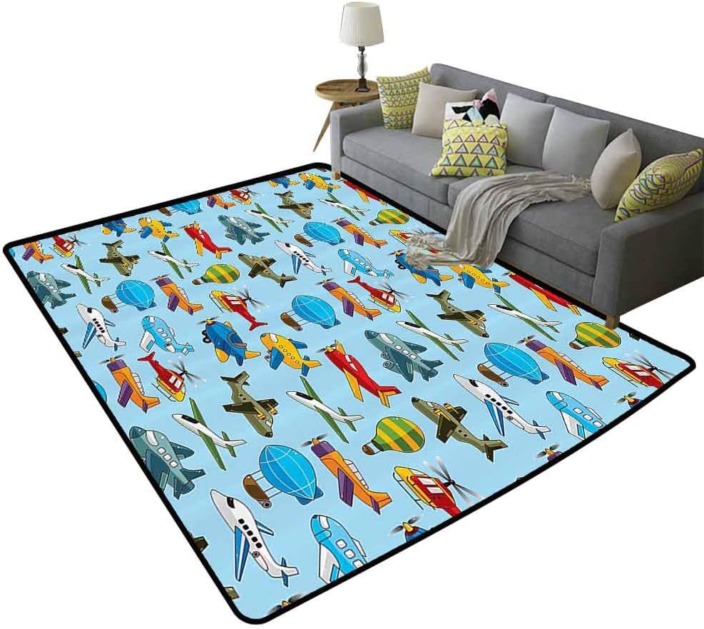 Kids Kids Area Rugs Cute Airplane Helicopter Zeppelin Air Balloon Military and Toy Flights Nursery Pattern Daily use Multi, 3'x 5'(90x150cm)