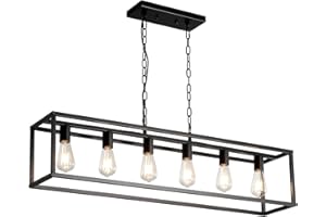 LIGOTFIRE Dining Room Light,Island Lights for Kitchen Modern Chandeliers Rectangle Black 6 Light, Cage Linear Pendant Farmhou