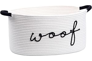 CIKI HOME Woof Dog Toy Baskets Cotton Rope Pet Toy Bin with Durable Handles, Large Dog Toy Storage Basket Puppy Bins Perfect for Organizing Chew Toys Blankets and Leashes